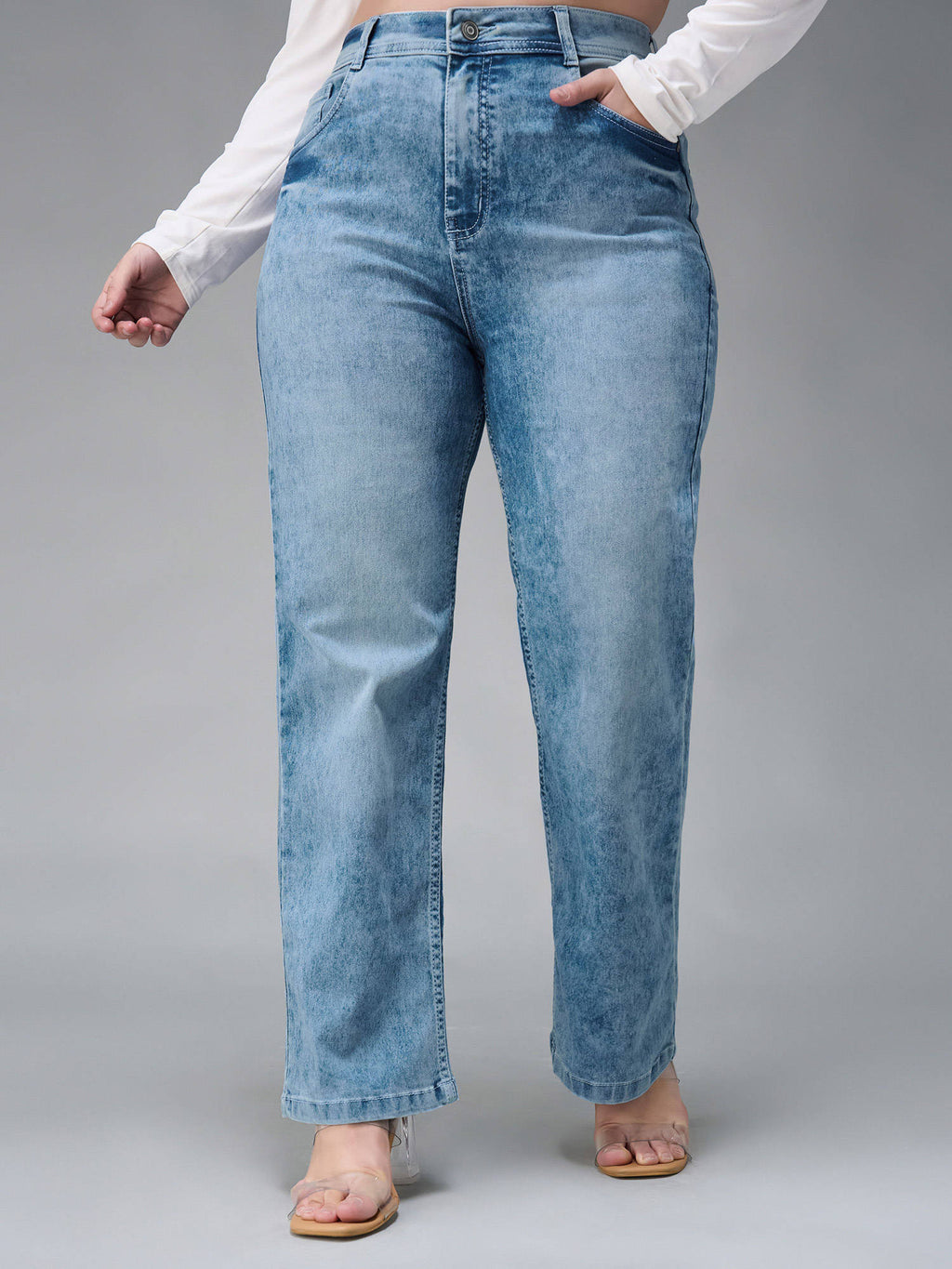 A+ Curve Collection Plus Size Womens Light Blue Denim Jeans | ST23 - view 3