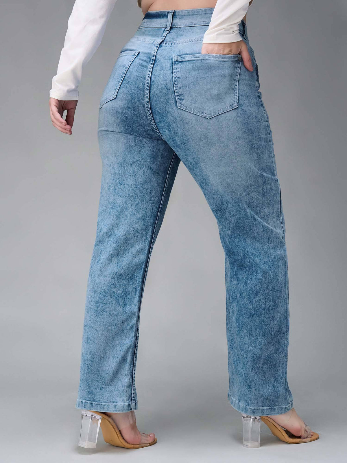 A+ Curve Collection Plus Size Womens Light Blue Denim Jeans | ST23 - view 4