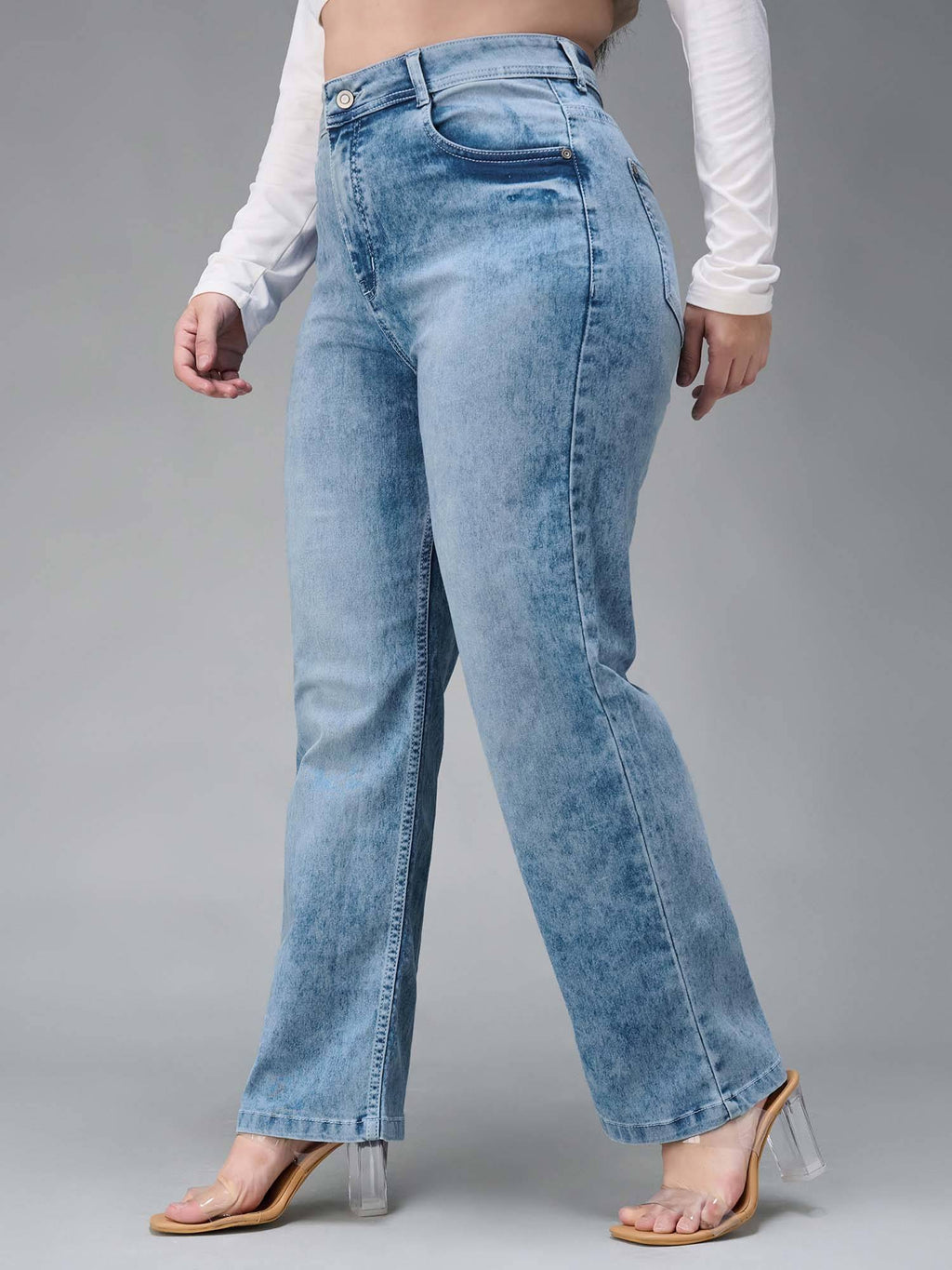 A+ Curve Collection Plus Size Womens Light Blue Denim Jeans | ST23 - view 6