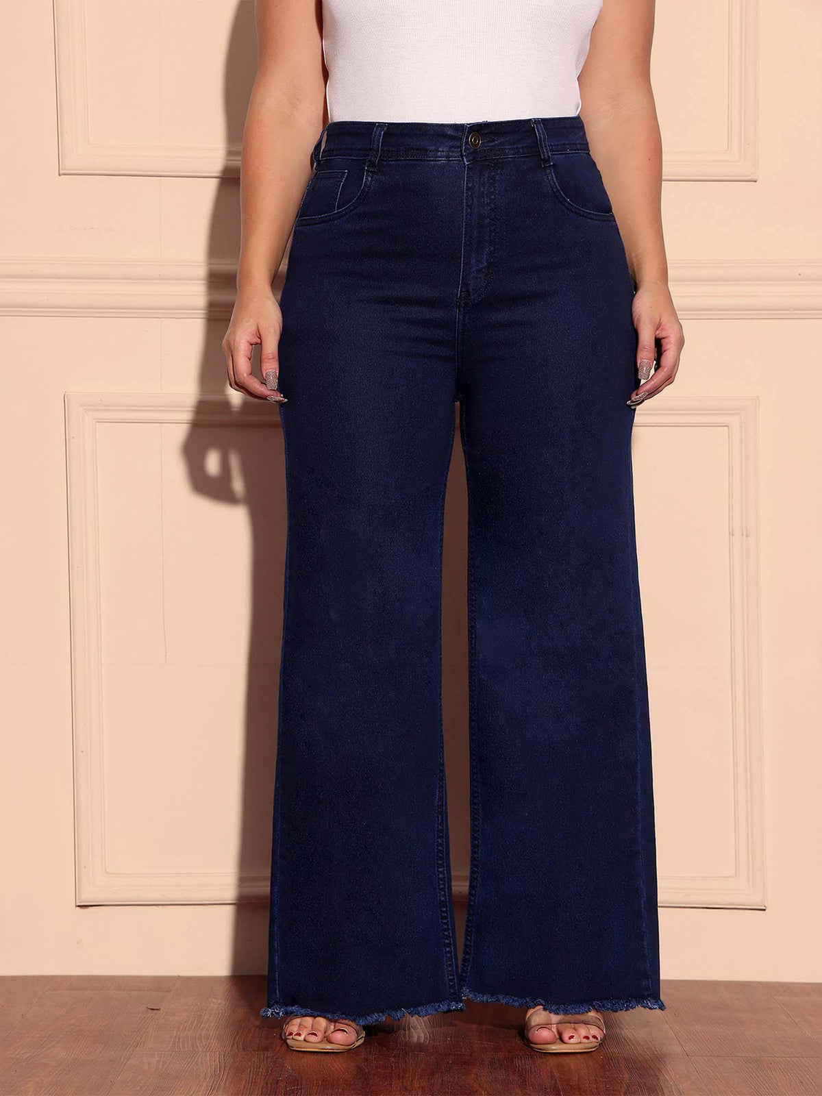 A+ Curve Collection Plus Size Women's Navy Blue Wide-Leg Denim Jeans | WL90 - view 3
