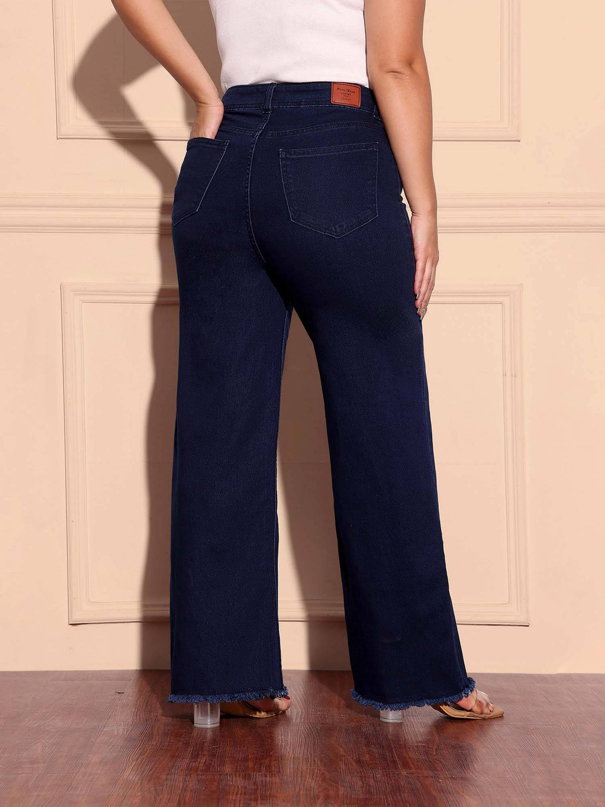 A+ Curve Collection Plus Size Women's Navy Blue Wide-Leg Denim Jeans | WL90 - view 4
