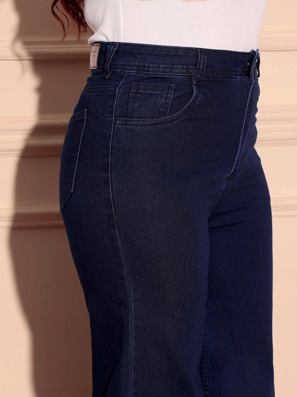 A+ Curve Collection Plus Size Women's Navy Blue Wide-Leg Denim Jeans | WL90 - view 5
