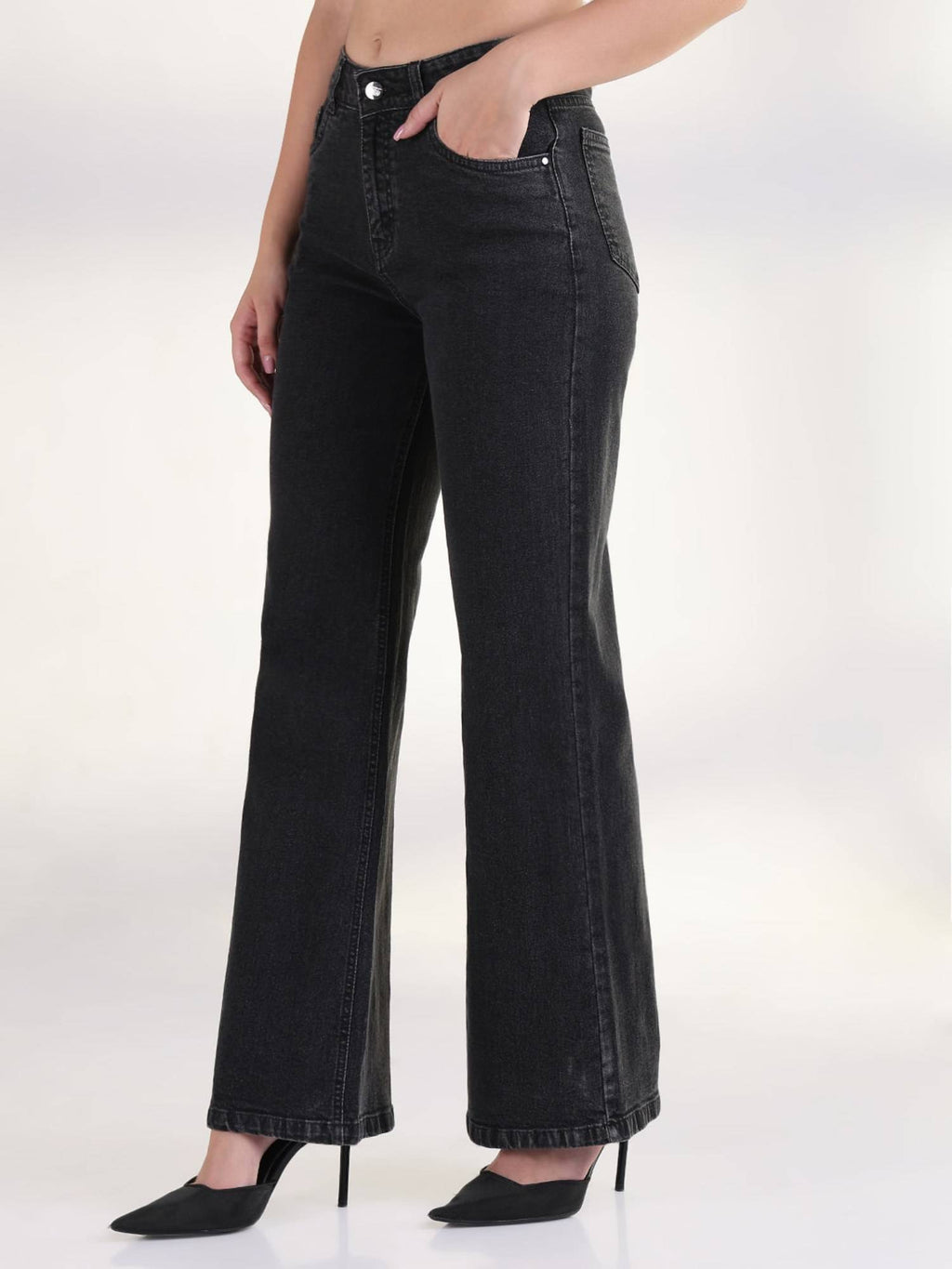 Edition Women Solid Black Straight Fit Jeans | ST23 - view 3