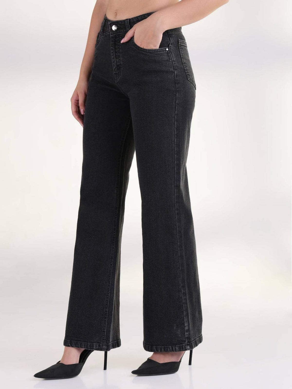 Edition Women Solid Black Straight Fit Jeans | ST23 - view 3