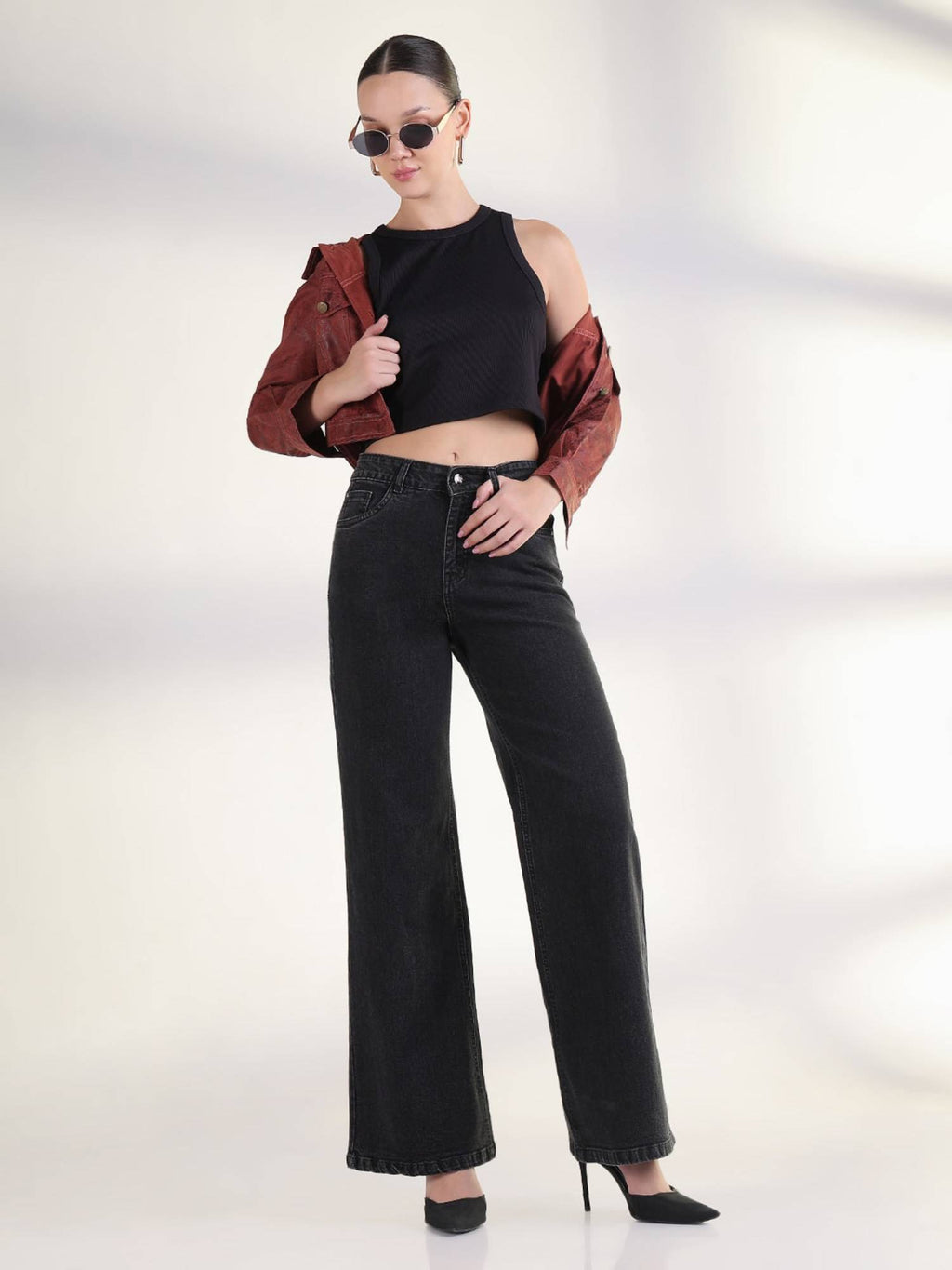 Edition Women Solid Black Straight Fit Jeans | ST23 - view 5