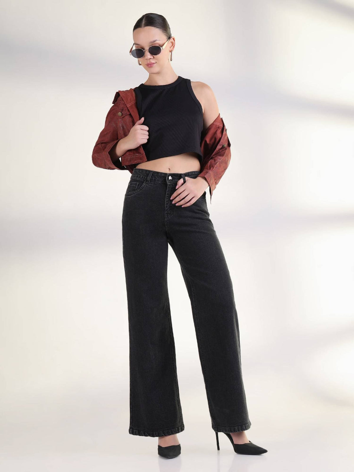 Edition Women Solid Black Straight Fit Jeans | ST23 - view 5
