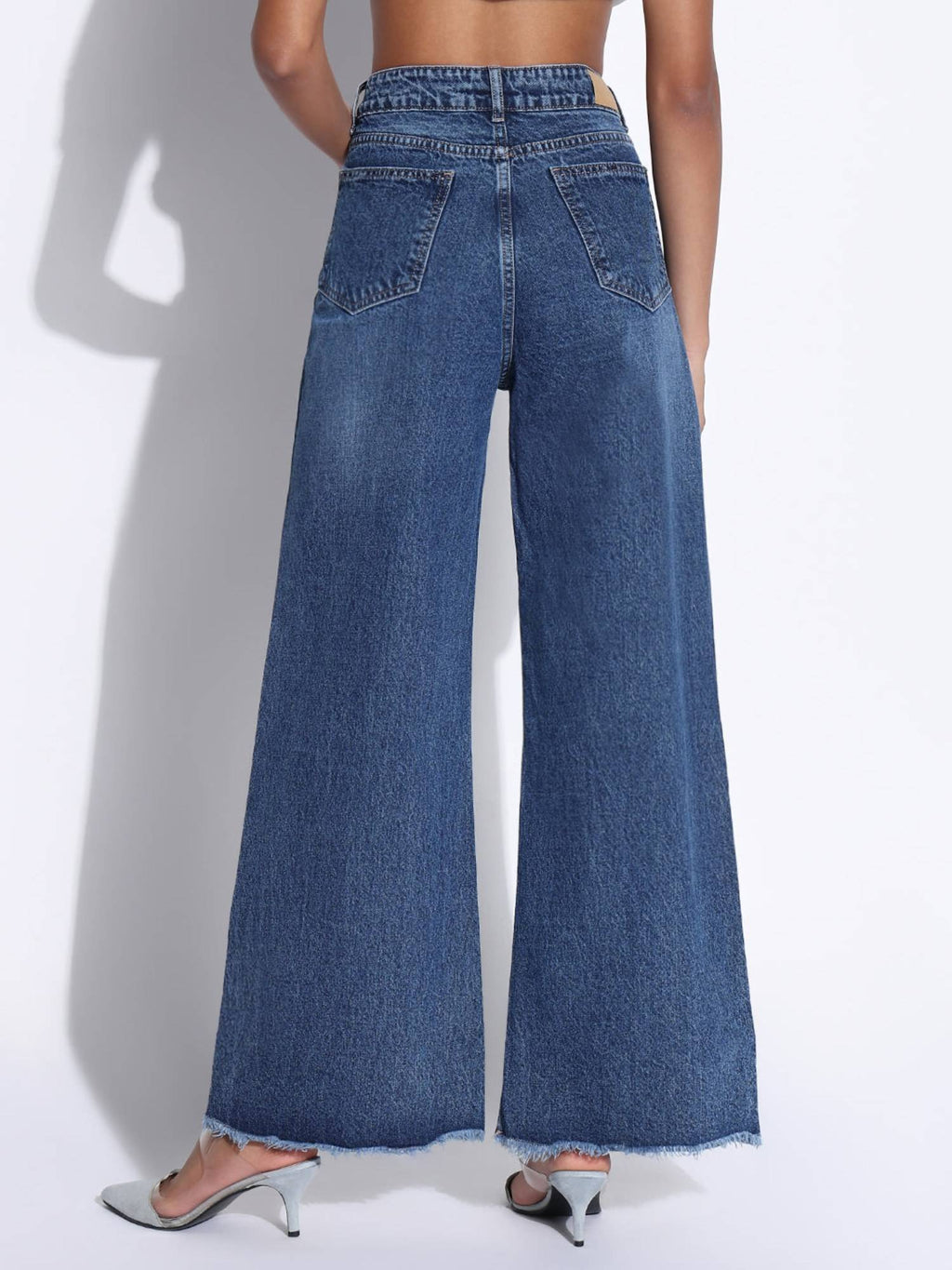 Edition Women Solid Navy Blue Ripped Wide Leg Jeans | WL90 - view 4