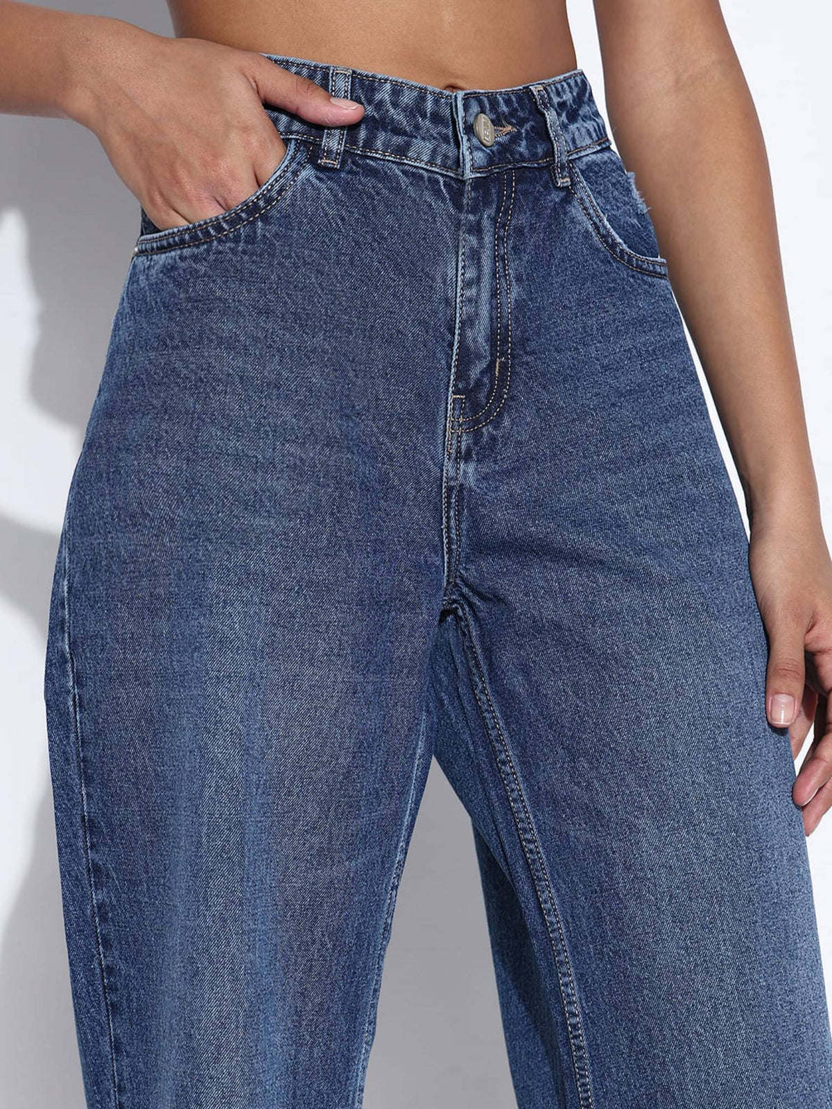 Edition Women Solid Navy Blue Ripped Wide Leg Jeans | WL90 - view 6