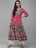 Pink Printed Round Neck Anarkali Kurta | FY93 - view 1