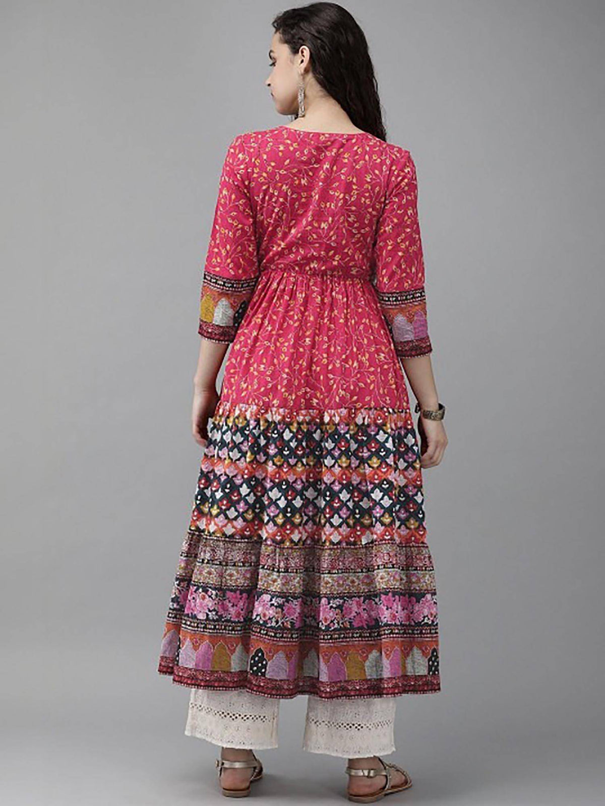 Pink Printed Round Neck Anarkali Kurta | FY93 - view 4