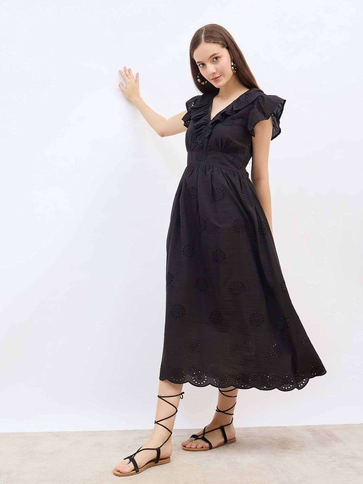 Teal Self Design Flared Dress | D56 - view 7