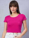 Women Solid Round Neck Cotton Crop Top - Pink | CT61 - view 1