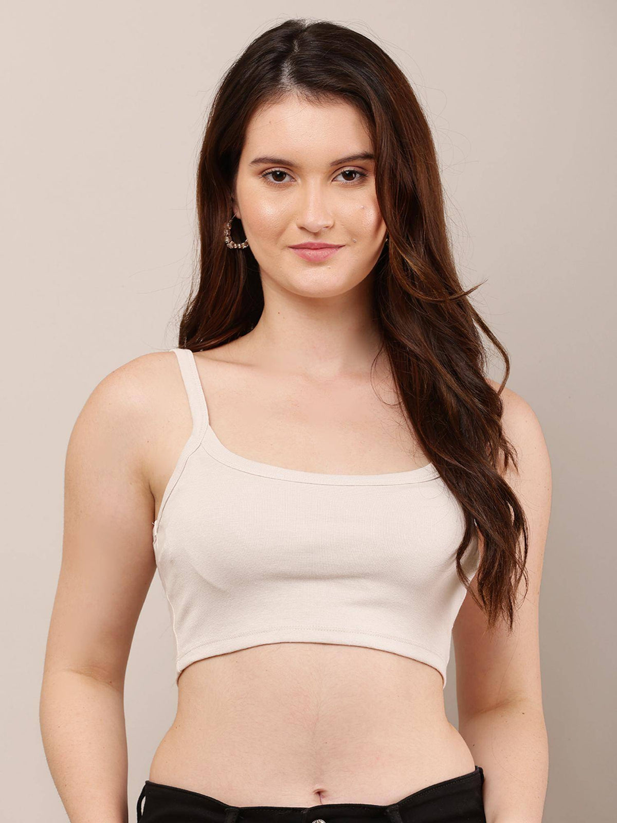 Womens Viscose Shoulder Straps with Sleeveless Black Crop Top - Black | CT61 - view 6