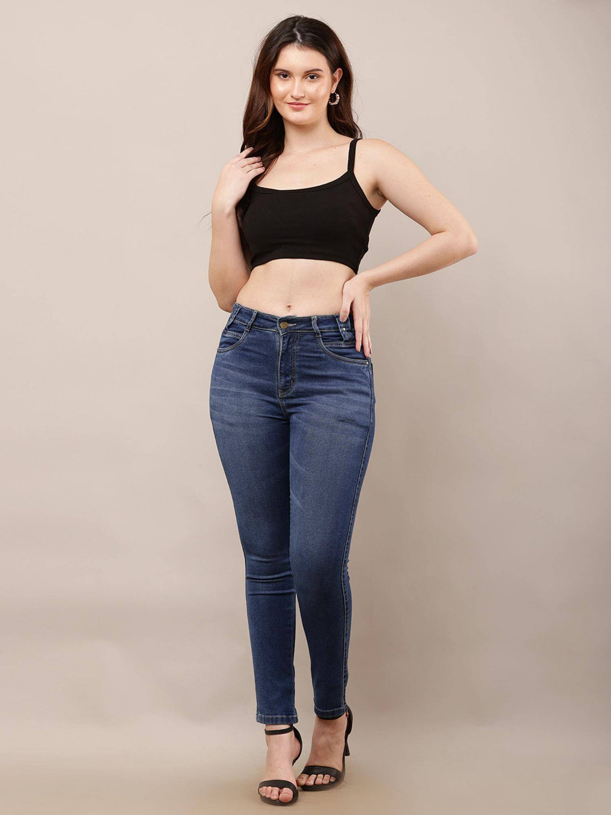 Womens Viscose Shoulder Straps with Sleeveless Black Crop Top - Black | CT61 - view 3