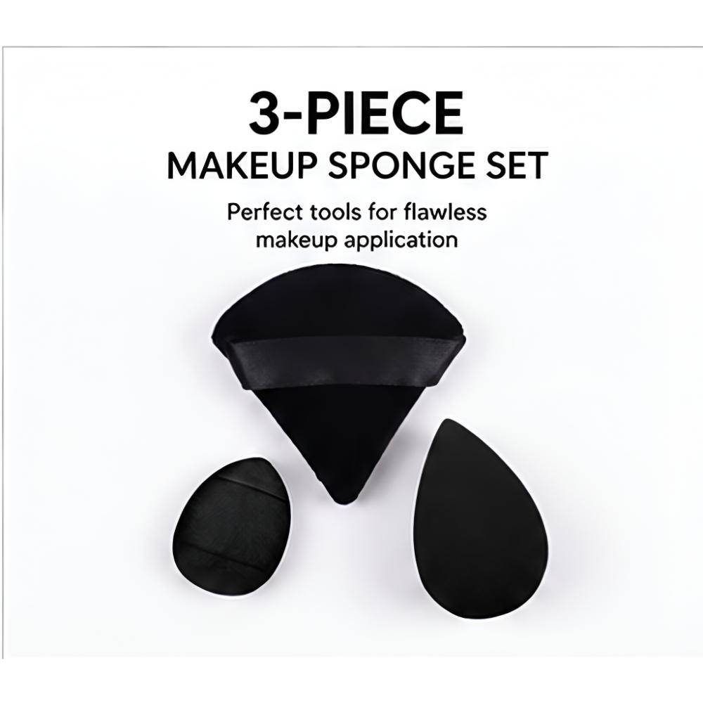 3-in-1 Black Makeup Blender Set Powder Puff, Mini Puff & Face Sponge - Mix Colour | T32 - view 2