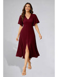 Womens Flutter Sleeves Indigo Blue Pleated Midi Dress | D56 - view 19