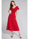 Womens V-Neck Pleated Bodice Black Solid A-Line Maxi Dress | D56 - view 31
