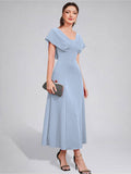 Womens V-Neck Pleated Bodice Black Solid A-Line Maxi Dress | D56 - view 19
