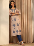 Libas Beige Embroidered Chanderi Silk Straight Kurta
