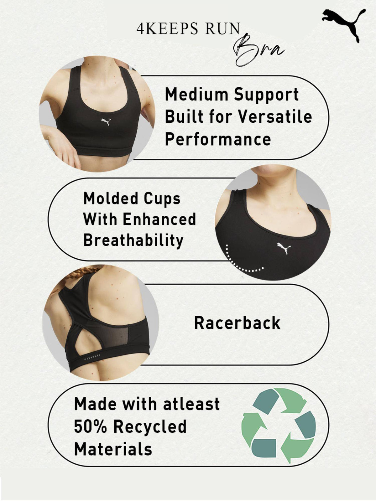 4 Keeps Womens Black Sports Bra | sb09 - view 7