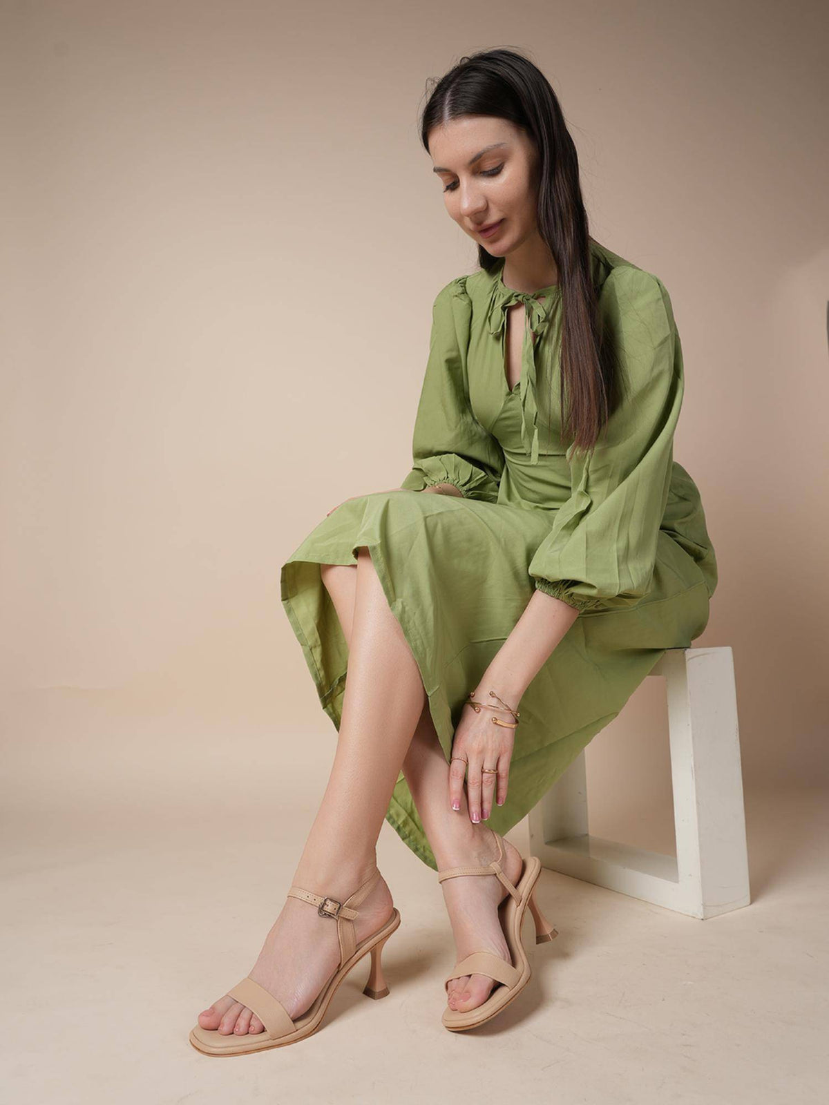 Women Beige Spool Heels | H78 - view 3