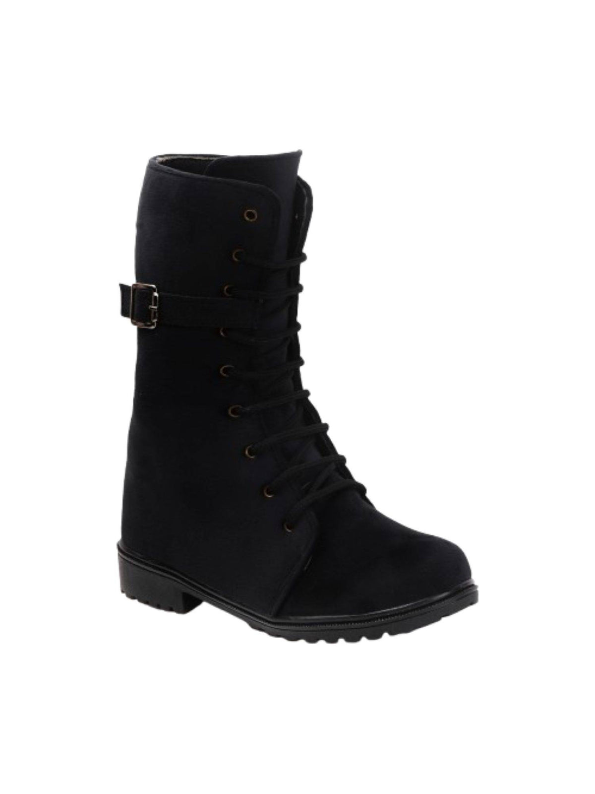 Black Ankle Boots for Women Buckle Detail Lace-Up Matte Finish | BT61 - view 4