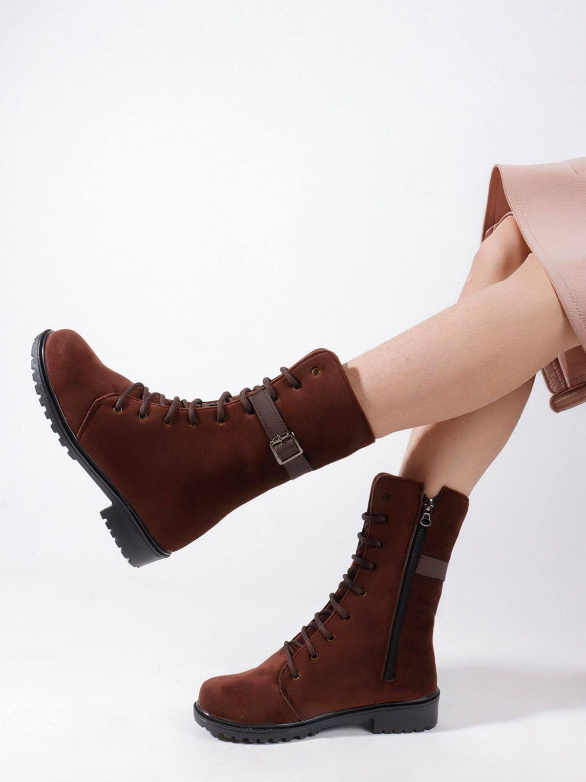 Black Ankle Boots for Women Buckle Detail Lace-Up Matte Finish | BT61 - view 10