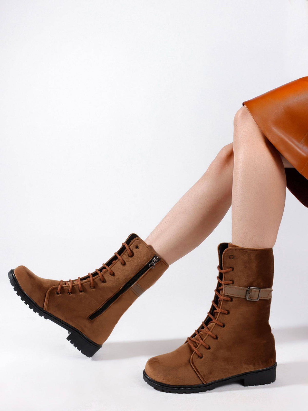 Black Ankle Boots for Women Buckle Detail Lace-Up Matte Finish | BT61 - view 18