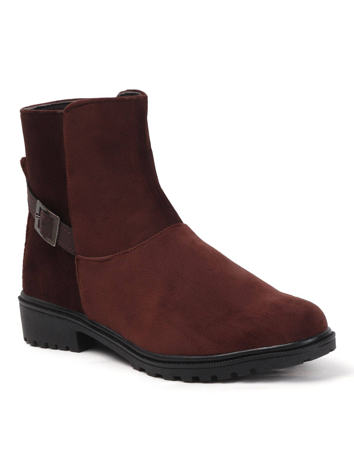 Brown Women's Suede Ankle Boots Side Zipper and Buckle Strap | BT61 - view 4