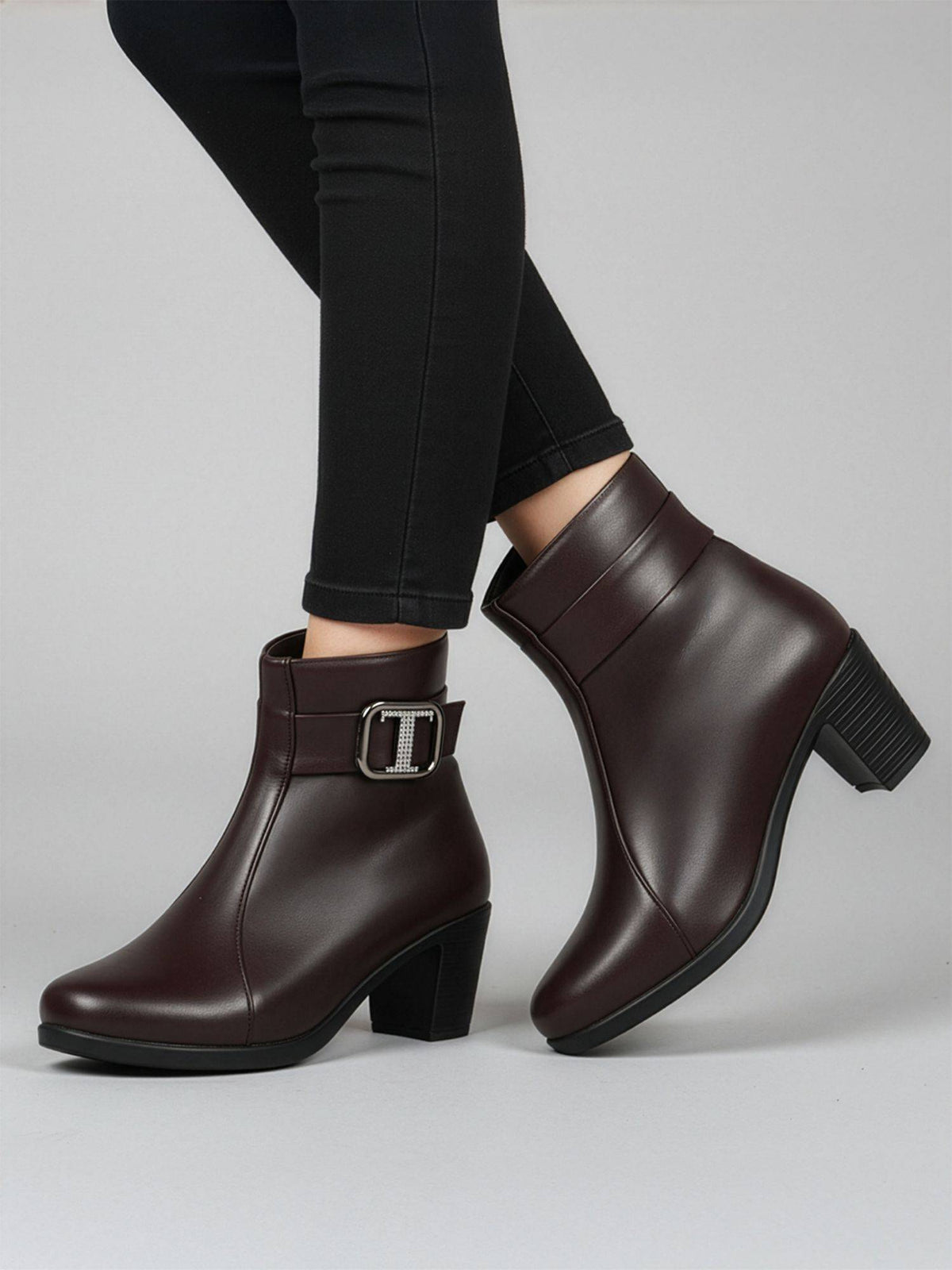 Brown Block Heel Ankle Boots for Women Fashion | BT61 - view 1