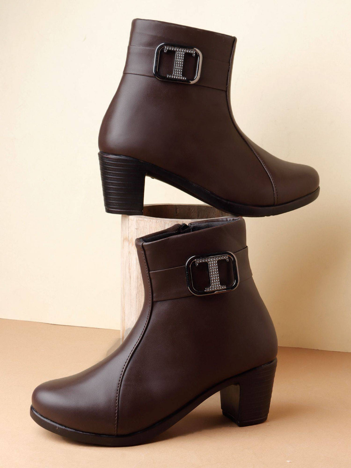 Brown Block Heel Ankle Boots for Women Fashion | BT61 - view 2