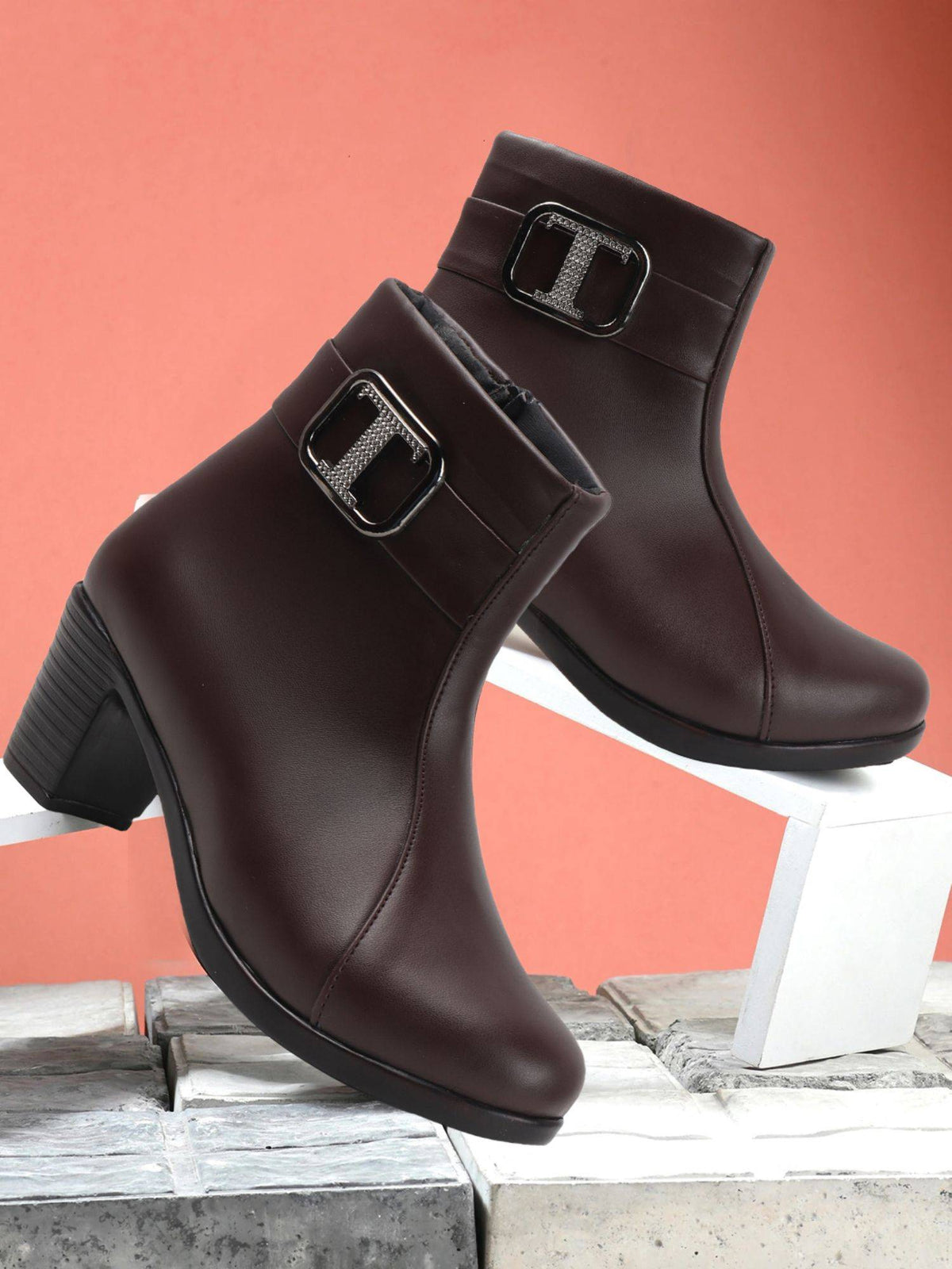 Brown Block Heel Ankle Boots for Women Fashion | BT61 - view 3