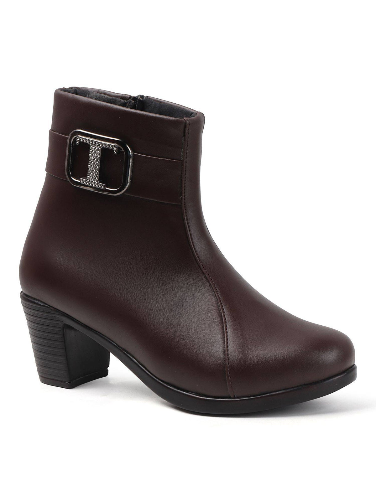 Brown Block Heel Ankle Boots for Women Fashion | BT61 - view 4
