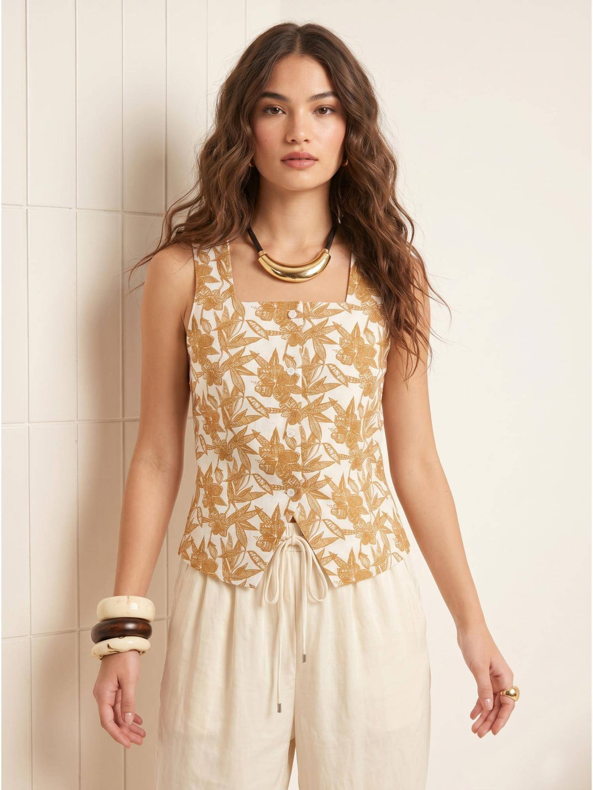 Mustard Ochre Kavika Waistcoat Top | TT98 - view 1