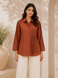 Cinnamon Brown Cotton Poplin Shirt with Braid Detailing | S67 - view 1