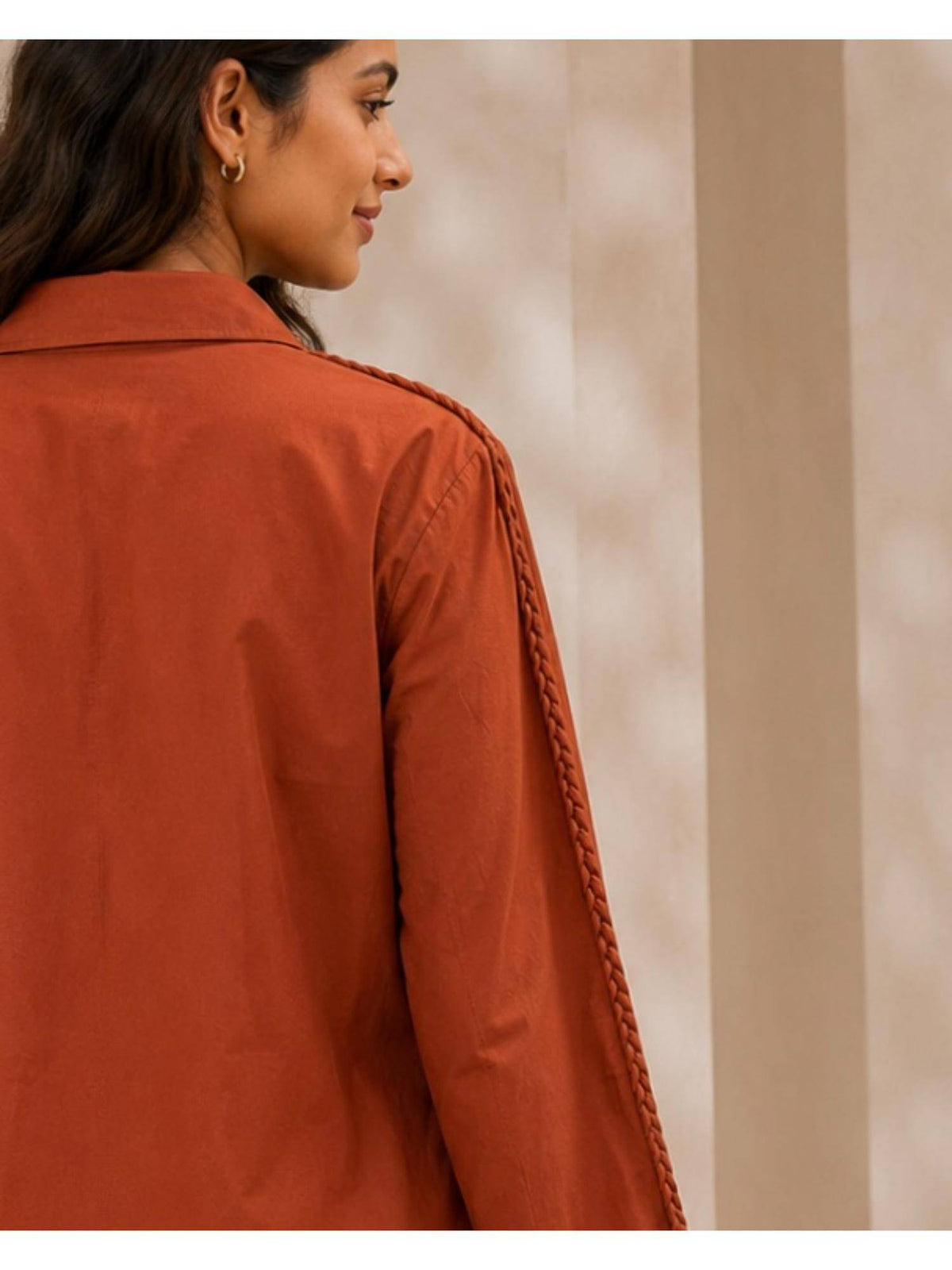Cinnamon Brown Cotton Poplin Shirt with Braid Detailing | S67 - view 4