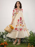 Off White Embroidered Flared Midi Dress | D56 - view 1