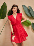 Red Self Design A-Line Mini Dress | D56 - view 1