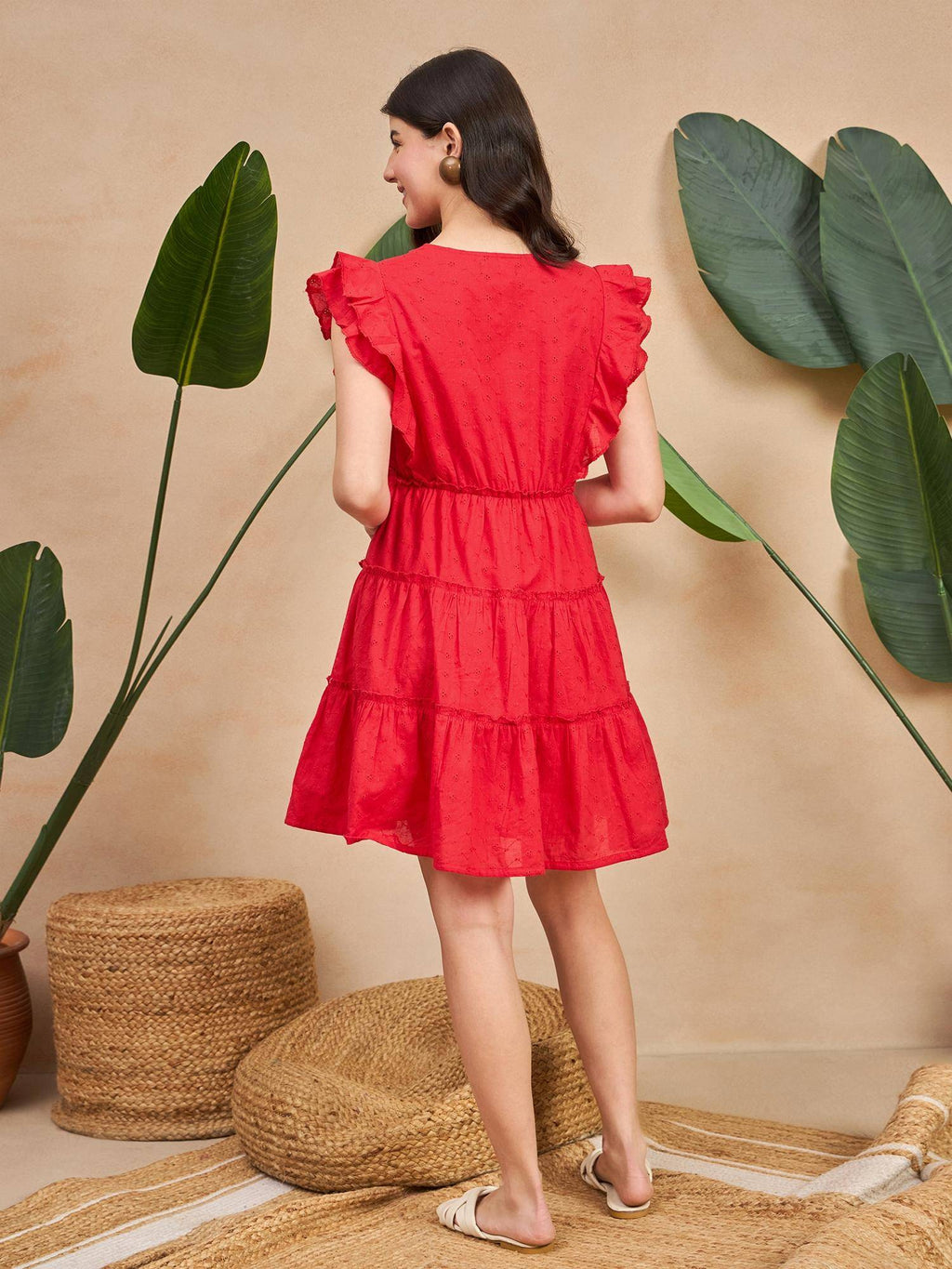 Red Self Design A-Line Mini Dress | D56 - view 2
