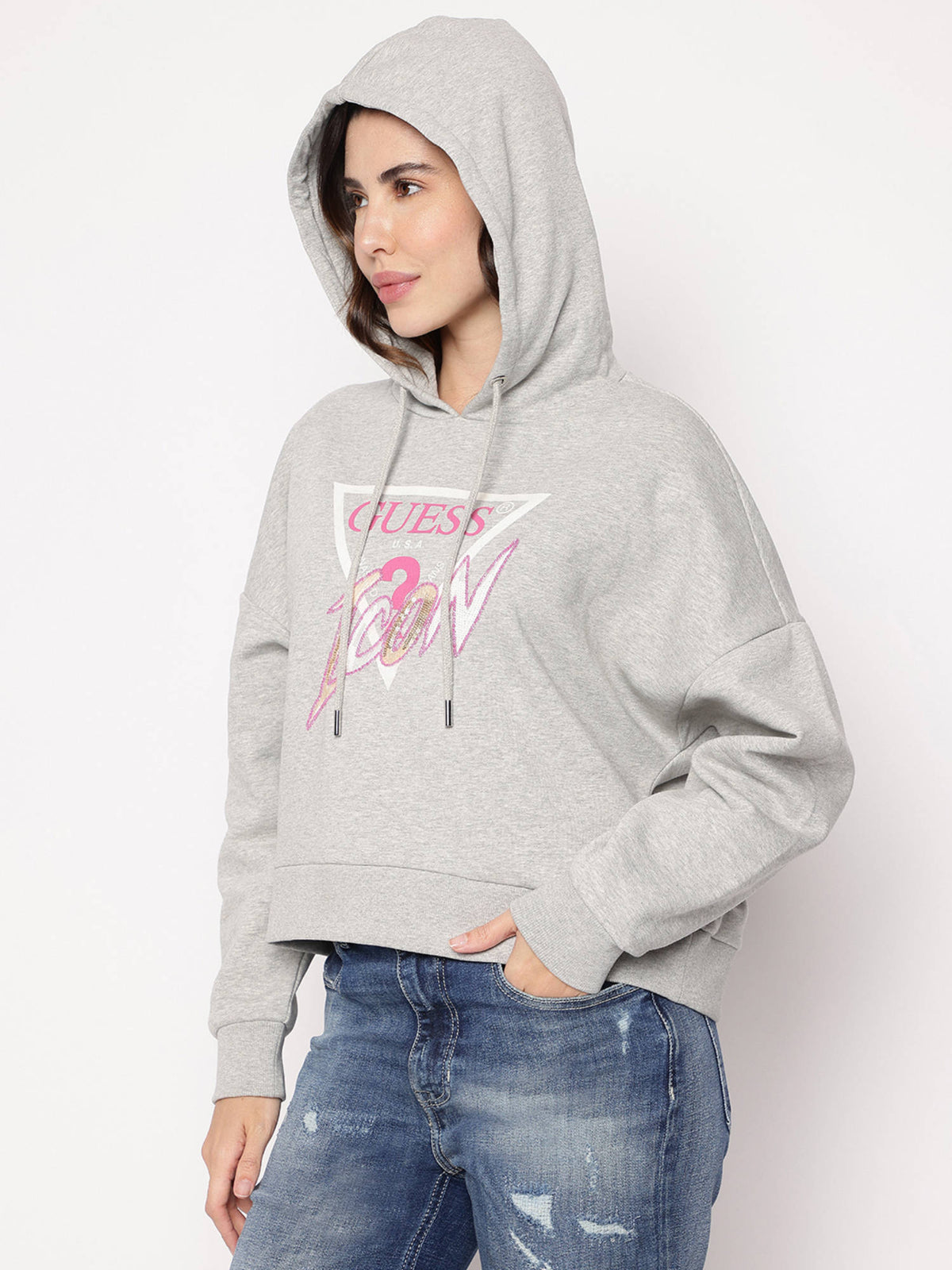 Grey Printed Hooded Neck Sweatshirt | HD56 - view 4