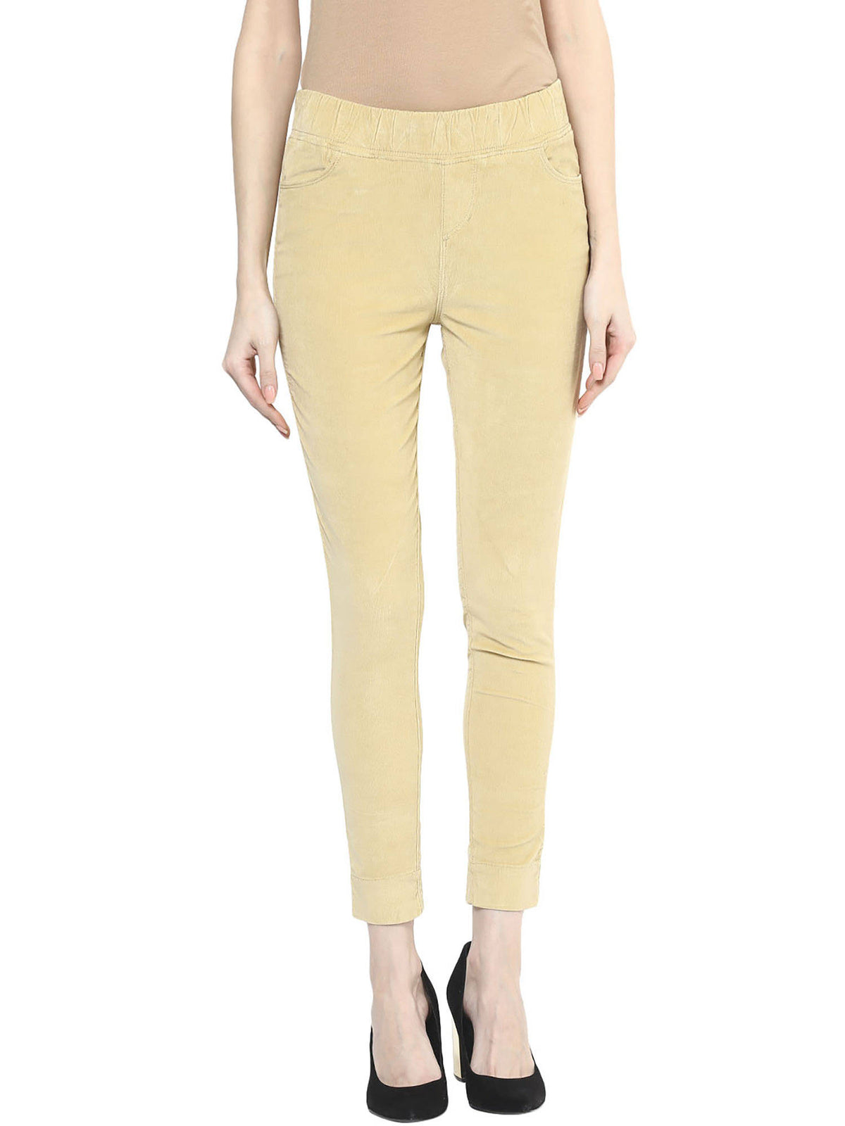 Beige Relaxed Fit Corduroy Jeggings | RF89 - view 1