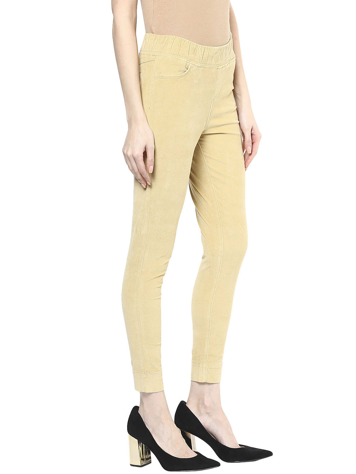 Beige Relaxed Fit Corduroy Jeggings | RF89 - view 2