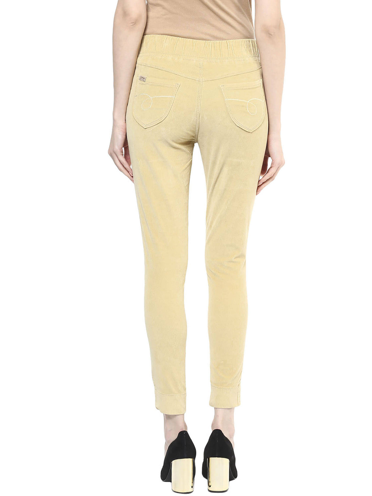 Beige Relaxed Fit Corduroy Jeggings | RF89 - view 5