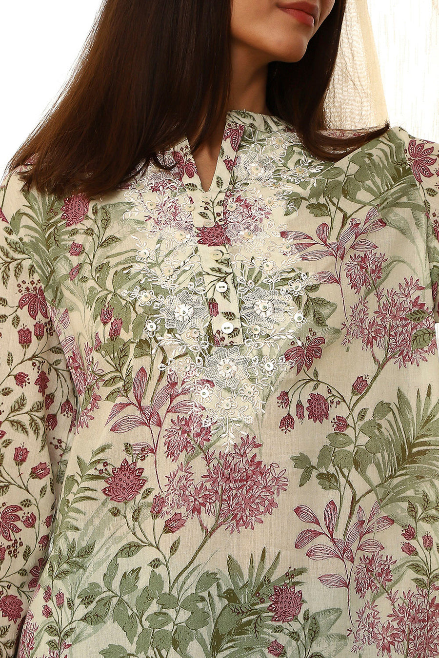 Pastel Green Floral Printed Short Kurta K60