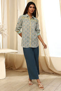 Blue Cotton Printed Straight Shirt K60