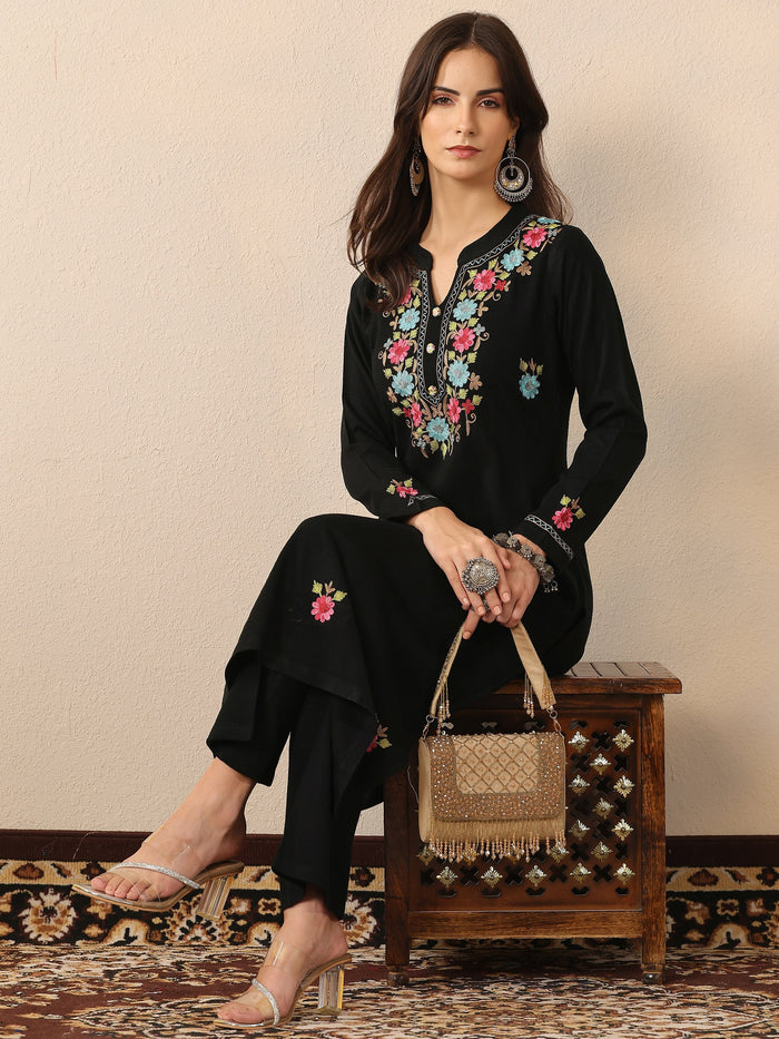 Libas Black Embroidered Wool Straight Kurta