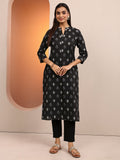 Libas Black Printed Cotton Straight Kurta