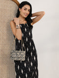 Libas Black Printed Cotton Straight Kurta Set