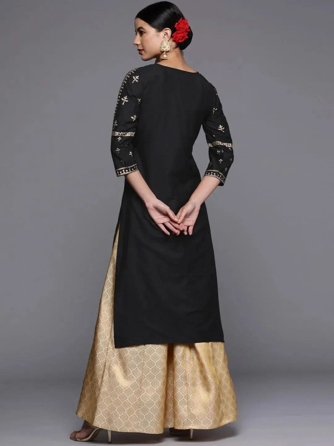 Gerua Black Printed Silk Straight Kurta