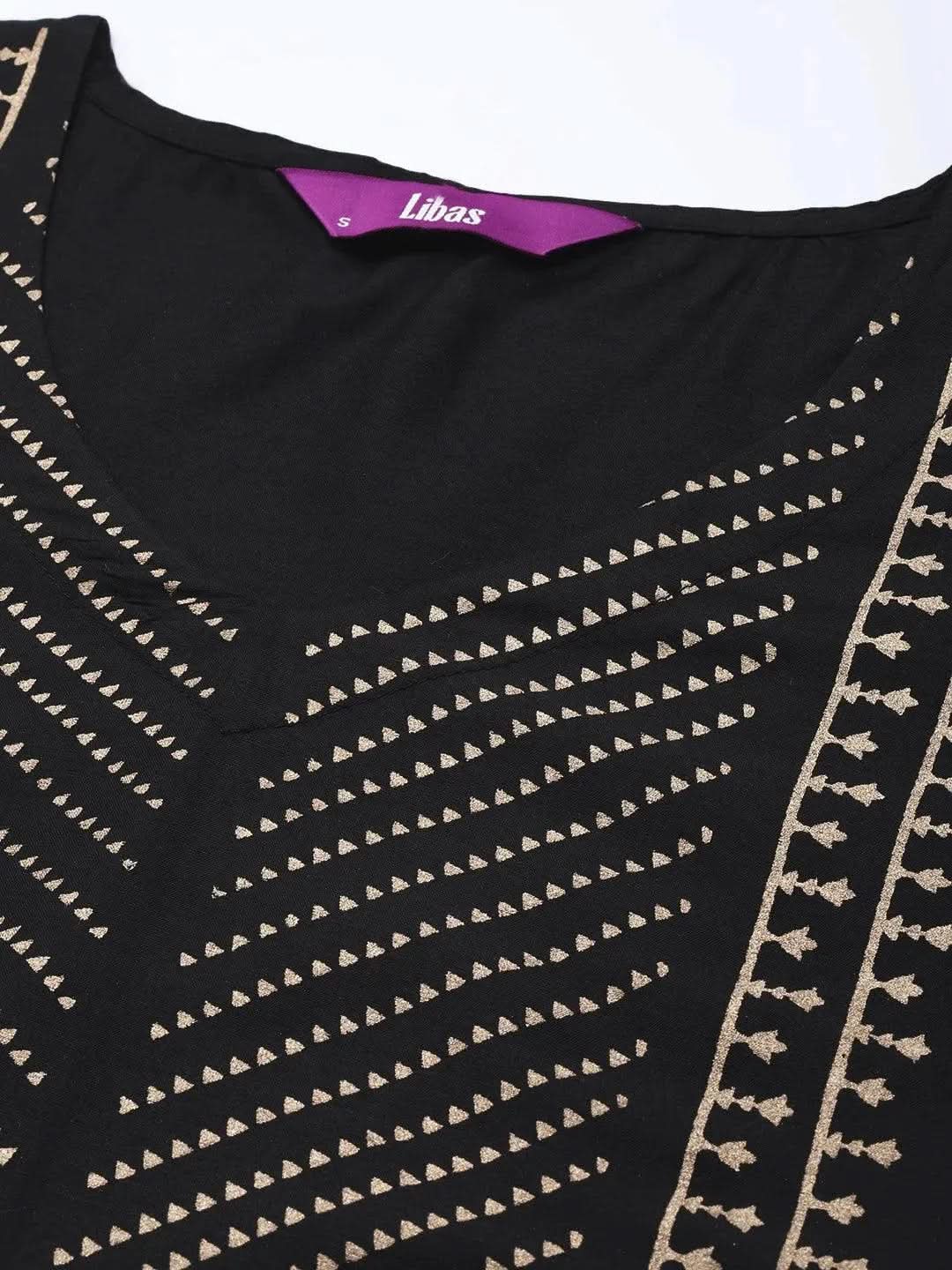 Gerua Black Printed Silk Straight Kurta